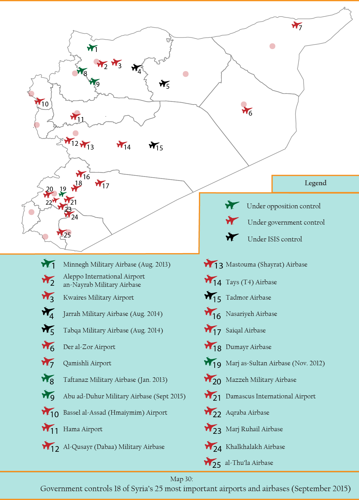 MAP 30 Airports in Syria as of September 2015